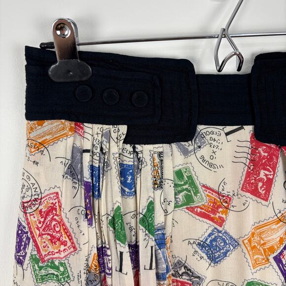 Anthropologie Edme & Esyllte Skirt Airmail Postage Stamp Novelty Twee Size 4 - Picture 3 of 9
